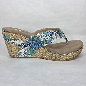 Volatile Blue and Green Floral Wedge Sandals